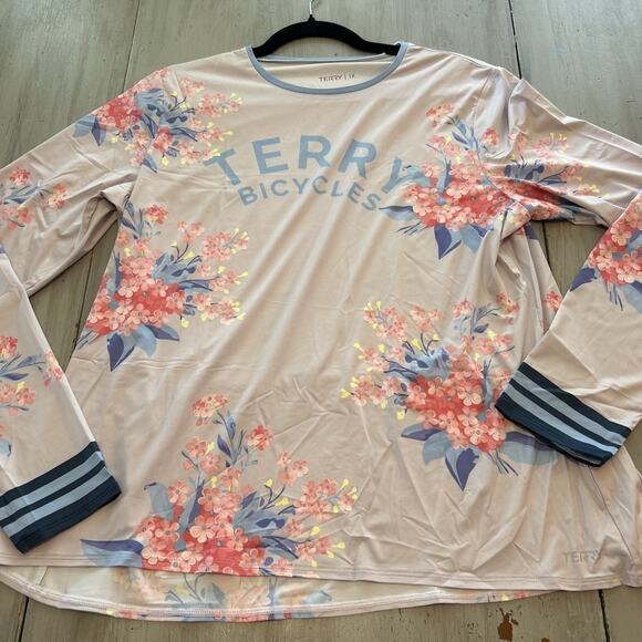 Terry Precision Soleil Flow Blue Pink Bicycle Logo Cycling Shirt Womens Sz 1X - Picture 1 of 9